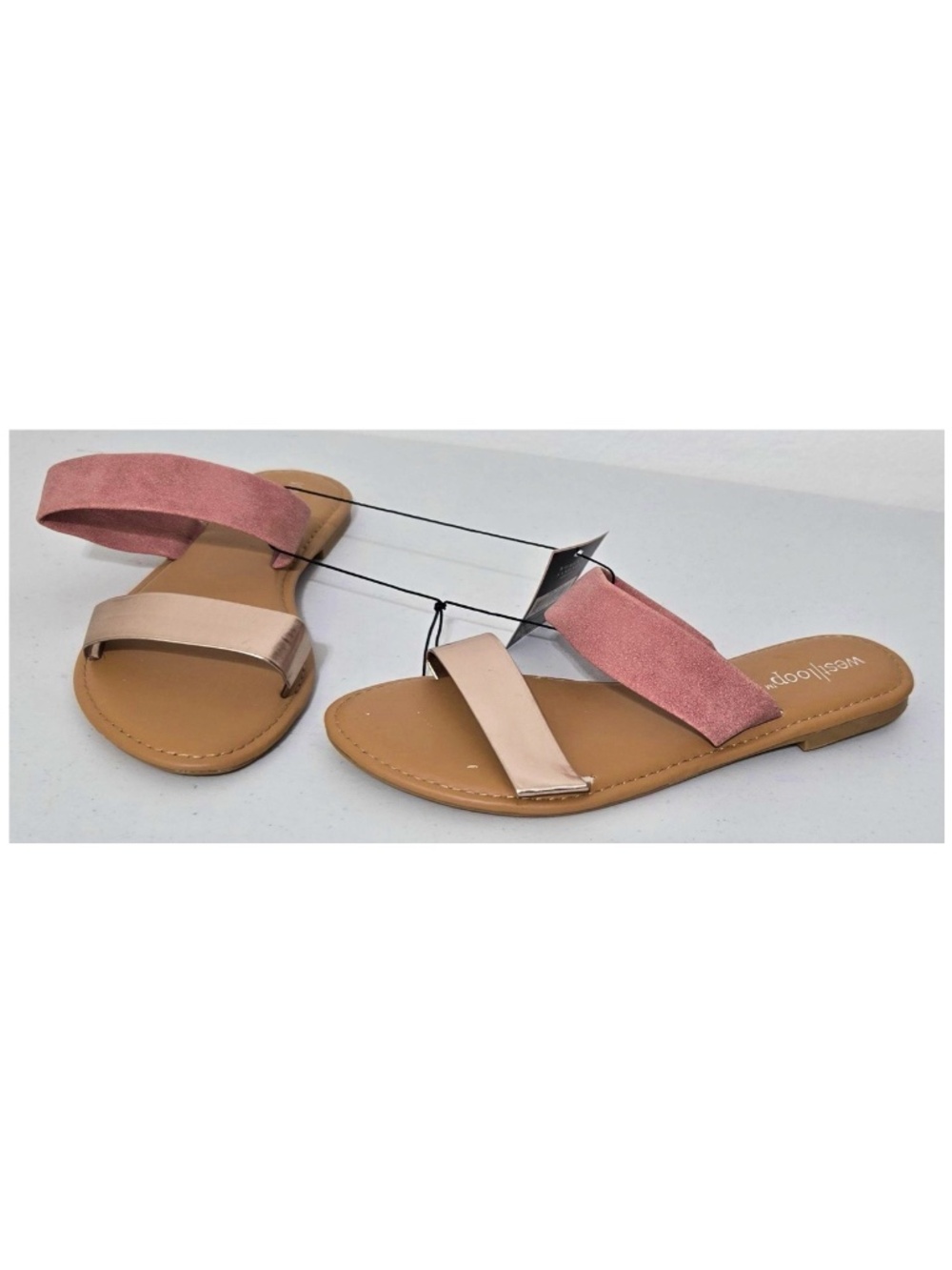 New West Loop Sandals Womens Small 5 6 Tan Rose Gold Pink Slides Shoes NWT